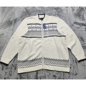 NEW Northcrest Sweater Womens 4X Cream Eggshell Fair Isle Full Zip Cardigan